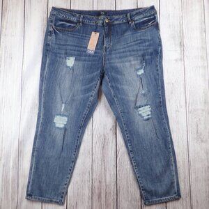 MsShe Jeans Womens US 24W UK 26 Distressed Tapered Ankle fit Denim, NWT